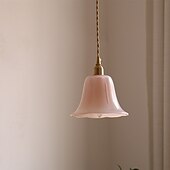 abordables Diseño de Tambor y Cono-Lámpara de araña vintage de pétalos de cristal, lámpara colgante francesa de cristal color crema - creativa lámpara de techo colgante totalmente de cobre para sala de estar, dormitorio, mesita de