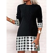 tanie Sukienki z kapturem i bluzą-Damskie Sukienka mini Sukienka dresowa Codzienne sukienki Zabytkowe Codzienny Biuro Urlop Regularny Geometryczny Kolorowy blok Długi rękaw Półgolf Czarny Biały Wino Szary Wiosna Jesień