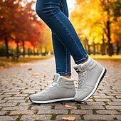 billige Snow &amp; Winter Boots-vintersneakers i imitert semsket skinn for kvinner med mykt fôr - uformelle varme snøresko for kaldt vær