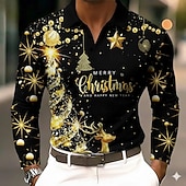 voordelige Kersttafereel Outfit-Kerstmis Voor heren Eland Kerstboom Polo Lange mouw Poloshirt Revers Casual Buiten Feestdagen Alledaagse kleding Festivaloutfit 3D-afdrukken Knop Lente Herfst Winter Zwart Rood Groen