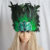 abordables Accesorios-Carnaval 2026 Accesorios de Samba del Carnaval de Río Adorno de Plumas para Mujeres - Accesorio de Cabeza de Lentejuelas Azul y Verde Pavo Real - Disfraz de Festival de Brasil