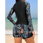 abordables Tankinis-traje de baño de dos piezas para mujer tankini de palmera alta cintura control de abdomen alta cintura sin espalda vacaciones ropa de playa hojas florales cuello redondo de manga larga