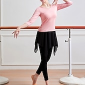 preiswerte Sets &amp; Einteiler-Damen Yoga-Anzug Enge Leggings mit Rock 2-teiliges Trainingsset Einfarbig Kombination Herbst Schwarz Rosa Modal Tanz Pilates Yoga Hohe Taille Leicht Atmungsaktiv Langarm Sport Sportkleidung