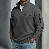 tanie Męska klasyczna koszulka polo-Męskie Koszulki polo waflowe Teksturowany Codzienny Sport i turystyka Quarter Zip Długi rękaw Moda Wygodny Zapiąć na zamek błyskawiczny Kieszeń Jesień i zima Wiosna i jesień Między sezonami Czarny