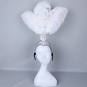 abordables Accesorios-Carnaval 2026 Accesorios Samba del Carnaval de Río Diadema de Showgirl de Plumas de Avestruz Blanca - Diadema de Cristales y Piedras - Accesorio de Vestuario Burlesque Gatsby para Festival de Brasil
