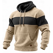 baratos hoodies básicos dos homens-Homens Moletom Moletons Waffle Estacionar Preto Verde Tropa Azul Marinha Cáqui Cinza Claro Com Capuz Tecido Patchwork Bloco de cor bolso canguru Casual Diário Desportos e Ar livre Poliéster Roupa de