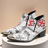 halpa Ensiluokkaiset nahkasaappaat-Miesten sanomalehtikuvioiset nilkkurit - ainutlaatuinen nahkamuotoilu rohkeilla kuvioilla, täydellinen katutyyliin ja rentoon kokoontumiseen