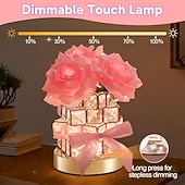 tanie Dekoracyjne światła-Zasilana Lampka Stół Dotykowa Kryształowa Róża 3 Kolory Dimmingu Wieczne Kwiaty Nocna Lampa Prezent na Rocznicę dla GF Jej