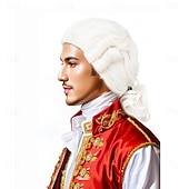 cheap Historical Wigs-White Wig Regency Ringlet Historical Colonial Costume Wig Funny Wig for Men George for Carnival Festival Party