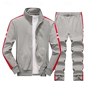 voordelige basis trainingspakken-Voor heren Sweatshirt Trainingspak Kledingset Opstaand Buiten Dagelijks Sport Trekkoord Rits omhoog Zak Kleurenblok blauw Zwart Grijs Polyester Sportkleding Modieus Streetwear Lente