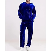 baratos moletons básicos-Homens Moletom Moletom com capuz e calças Conjunto de roupas Conjunto de moletons Capuz Ao ar livre Diário Esportes Com Cordão Bolsos Tecido Vermelho Vinho Preto Azul Royal Poliéster Roupas Esportivas