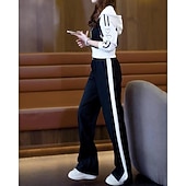 رخيصةأون بدلات رياضية-نسائي سويت شيرت بسحاب بنطلون واسع الساق بدلة رياضية من قطعتين رباط ألوان متناوبة أطقم ملابس رياضية الخريف أسود أبيض المشي لمسافات طويلة مهنة ركض كم طويل رياضة ألبسة رياضية مرن نسبياً عادي