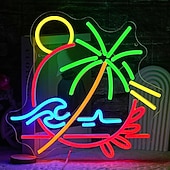 abordables 123496-Enseigne lumineuse tropicale néon USB palmier coucher de soleil pour décoration murale, enseignes lumineuses LED colorées pour bar, chambre, bar, restaurant à thème plage, décoration de fête