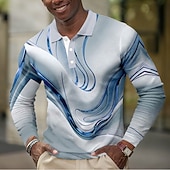 billige Geometrisk polo for menn-Herre Geometrisk Marmor Vaffel poloskjorter Langermet Poloskjorter Skjorter med krage Fritid Dagligdagstøy Knapper Vår Høst Vinter Blå Lilla Grønn
