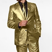 Недорогие Мужские Классические Пиджаки-Муж. Блейзер Комплект Выступление Для сцены Свадебные прием Винтаж Мода Весна Осень Полиэстер Сплошной цвет Карман Блеск Удобный Однобортный крой Блейзер Серебряный Золотой