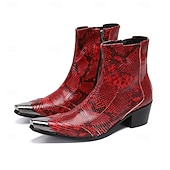 preiswerte Hochwertige Lederstiefel-Rote Herren-Ankle-Boots aus Leder mit Schlangenmuster – bequemer Blockabsatz mit Nietenbesatz, ideal für Weihnachtsfeiern und Partys