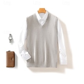cheap Men's Wool Sweater-Men's Premium Pure Wool Cashmere V Neck Sweater Vest Classic Knit Pullover Jumper Soft Warm Breathable