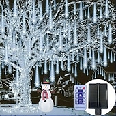 voordelige Zonne-lichtslingers-2 In 1 Buiten Zonne- Meteor Shower Licht String 16Tubes 384 LED Parels Binnen en Buiten Binnenplaats Dakrand Balkon Portiek Bruiloft Festival Sfeer Decoratieve Lichten Afstandsbediening