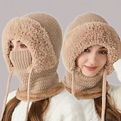  1-teiliges, gestricktes, mit Fleece gefüttertes Set aus Schal, Maske und Mütze (3-in-1), Winter-Gesichtsmaske 2026, Strickmützen, Kapuzenschal, Skimasken