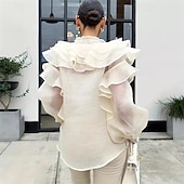 ieftine Bluze elegante-Pentru femei Bluză Topuri imbracate Topuri fluide Zdrobit Cu Șiret Bufantă Culoare solidă Simplu Elegant Epocă Drăguţ Manșon Lung Stil Nautic Topuri obișnuite Zilnic Muncă Concediu Galben Var