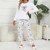 abordables Vêtements de détente pour femmes-Femmes Loungewear Ensemble Pyjama Mode Occasionnel Dessin animé Panda Potiron Taille Élastique Pantalon Vacances Maison manche longue Col ras du cou Noir Blanche Orange Bleu clair Automne Hiver Coupe