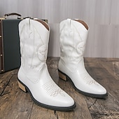 billiga Cowboy &amp; Western Boots-Vita herrstövlar i westernstil, äkta läder, cowboyinspirerad design, perfekta för utomhusevenemang, westernkläder
