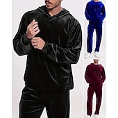baratos moletons básicos-Homens Moletom Moletom com capuz e calças Conjunto de roupas Conjunto de moletons Capuz Ao ar livre Diário Esportes Com Cordão Bolsos Tecido Vermelho Vinho Preto Azul Royal Poliéster Roupas Esportivas