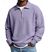 voordelige Klassieke polo voor heren-Voor heren Wafel Poloshirts Met Textuur Casual Buiten Kwart ritssluiting Lange mouw Modieus Modern Effen Kleur Met Textuur Gebreid Lente &amp; Herfst Alle seizoenen Ruim Passend Zwart Marineblauw