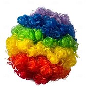 baratos Karnevalsparykker-Carnival Wig 2026 Red Black Blue Curly Afro Short Synthetic Festival Wig Mardi Gras Parade Cosplay Costume Hair for Women