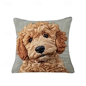  Capa de almofada vintage com estampa digital plana em 2D, estilo cachorro, lavável à máquina, com fechamento em zíper, capa decorativa para sofá, sala de estar e quarto.