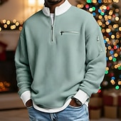 Недорогие Мужские повседневные футболки-Муж. Футболка с вафельным рисунком Футболка Длинный рукав Половина молния Осень Наступила зима Сплошной цвет Традиционный / винтаж На каждый день Цветовые блоки Карман на молнии