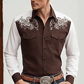 baratos camisas ocidentais dos homens-Homens Estampa floral Étnico Flores Camisa Social camisa ocidental Camisa de caubói Manga Longa Vintage retrô Casual Ao ar livre Roupa de Trabalho Primavera Outono Aberto para a Lateral Dois bolsos