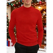 levne pánský pulovrový svetr-Pánské Svetr Pulovrový svetr Rýhovaný Plést Pletený Bez vzoru Mock Neck stylové Na běžné nošení Dovolená Denní nošení Oblečení Jaro &amp; podzim Bílá Rubínově červená S M L