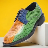 cheap Elemental Dress Shoes-Men's Green and Tan Leather Dress Shoes – Unique and Trendy Design, Ideal for Special Occasions, Fashion-forward Events and Office Wear