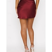 economico Gonne semplici-Per donna Gonne in raso Moda Casual Mini Vita Alta Gonne Semplice Arricciato Inelastico Quotidiano Feste Vinaccia Nero Bianco Verde Estate