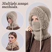  1-teiliges, gestricktes, mit Fleece gefüttertes Set aus Schal, Maske und Mütze (3-in-1), Winter-Gesichtsmaske 2026, Strickmützen, Kapuzenschal, Skimasken