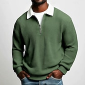 abordables Navidad-Hombre Camisetas polo con diseño de gofre Calle Casual Cuello Vuelto Manga Larga Moda Ocio Bloque de color Cerrar Retazos Otoño Primavera &amp; Otoño Todas las Temporadas Ajuste regular Azul Púrpura