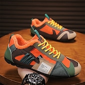 billiga Vardagssneakers-Herr Sneakers Fleecefoder Löpning Promenad Ledigt PU Läder Bekväm Halksäker Andningsfunktion Korta stövlar / ankelstövlar Snörning Mörkröd Orange Grön Sommar Vår Höst