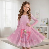 ragazze' 3D Grafico Cartoni animati 67 Abito Manica Lunga Stampa 3D Primavera Autunno Performance Vacanza Feste Casual Principessa Bello Bambini 4-12 Anni Vestito Casual Abito a trapezio Lunghezza al