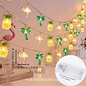 ieftine Fâșii LED-Șnur luminos tropical cu LED-uri, modele de ananas, flamingo, palmieri, luminițe de zână alimentate de baterii AA pentru decorul camerei, iluminat festiv multicolor, iluminat ambiental tematic ideal,