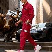 Χαμηλού Κόστους βασικές φόρμες-Ανδρικά Πουλόβερ Φόρμα Σετ ρούχων Jachetă Πέτο ΕΞΩΤΕΡΙΚΟΥ ΧΩΡΟΥ Καθημερινά Αθλητικά Κορδόνι Κουμπί επάνω Τσέπη Ταινία Μαύρο Ρουμπίνι Καφέ Πολυεστέρας Ρούχα Γυμναστικής Μοντέρνα Κομψό στυλ street