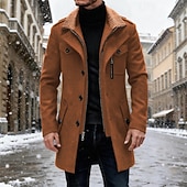 economico Trench da uomo-Per uomo Cappotto Invernale Cappotto di lana Cappotto Trench All'aperto Casuale Autunno Inverno Misto lana Calore Termico Capispalla Abbigliamento Moda Streetwear Semplice Tasca Collo ripiegato