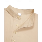 economico Camicie di lino-Per uomo Camicia Camicia di lino Camicia popover Camicia casual Camicia di cotone Semplice Vacanza Camicia hawaiana Nero Bianco Cachi Verde militare Manica Lunga Colletto alla coreana Primavera