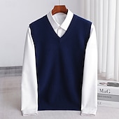 abordables Pull en laine pour hommes-Pull sans manches pour homme en pure laine cachemire de qualité supérieure, col en V, maille classique, doux, chaud et respirant.