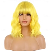 cheap Carnival Wigs-Carnival Wig 2026 Yellow Curly Short Synthetic Festival Wig Mardi Gras Parade Cosplay Costume Hair for Women