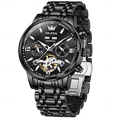 Χαμηλού Κόστους Μηχανικά Ρολόγια-OLEVS Αντρικό Μηχανικό Αυτόματο Ρολόι Πολυτελές Ρολόι Χεριού Σκελετού Διάμετρος 42mm Αδιάβροχο Χρυσό Μπλε Ρολόι Δώρο για άντρες 6740