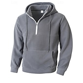 お買い得  メンズベーシックパーカー-男性用 パーカー クォータージッパーパーカー フリースパーカー ブルー ブラック パープル ライトグレー ダックグレー フード付き 平織り ジッパー ポケット スポーツ 日常 祝日 ポリエステル ストリートファッション ベーシック カジュアル 秋 冬 衣類 パーカー トレーナー