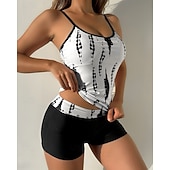 cheap Surfing Tankinis &amp; Bikinis-Women's Tankini Sets Bathing Suit Swimwear Swimwear Black White UV Protection Sleeveless - Surfing Beach Swimming Summer