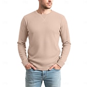 Недорогие Вафельная трикотажная футболка-Муж. Футболка с вафельным рисунком Футболка Длинный рукав Вырез под горло Все сезоны Сплошной цвет Традиционный / винтаж На каждый день Гладкая ткань на открытом воздухе Дом Для занятий спортом