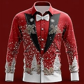 economico Costume di Natale-Natale Per uomo Costume di Natale Colletto finto e design del vestito Camicia da smoking stampata con cravatta Camicia Camicia con Bottoni Manica Lunga Divertente All'aperto Ferie Primavera Autunno